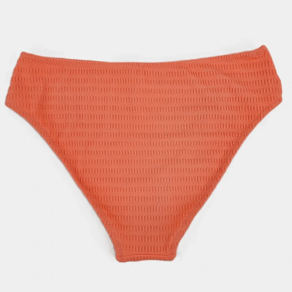 Cupshe High Waist Bikini Bottom Swim Medium Coral Orange Textured Lined Stretch